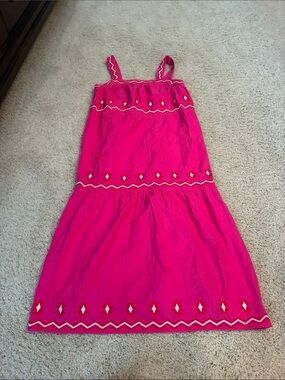LOFT Bright Hot Pink Embroidered Sundress (size XS Petite)